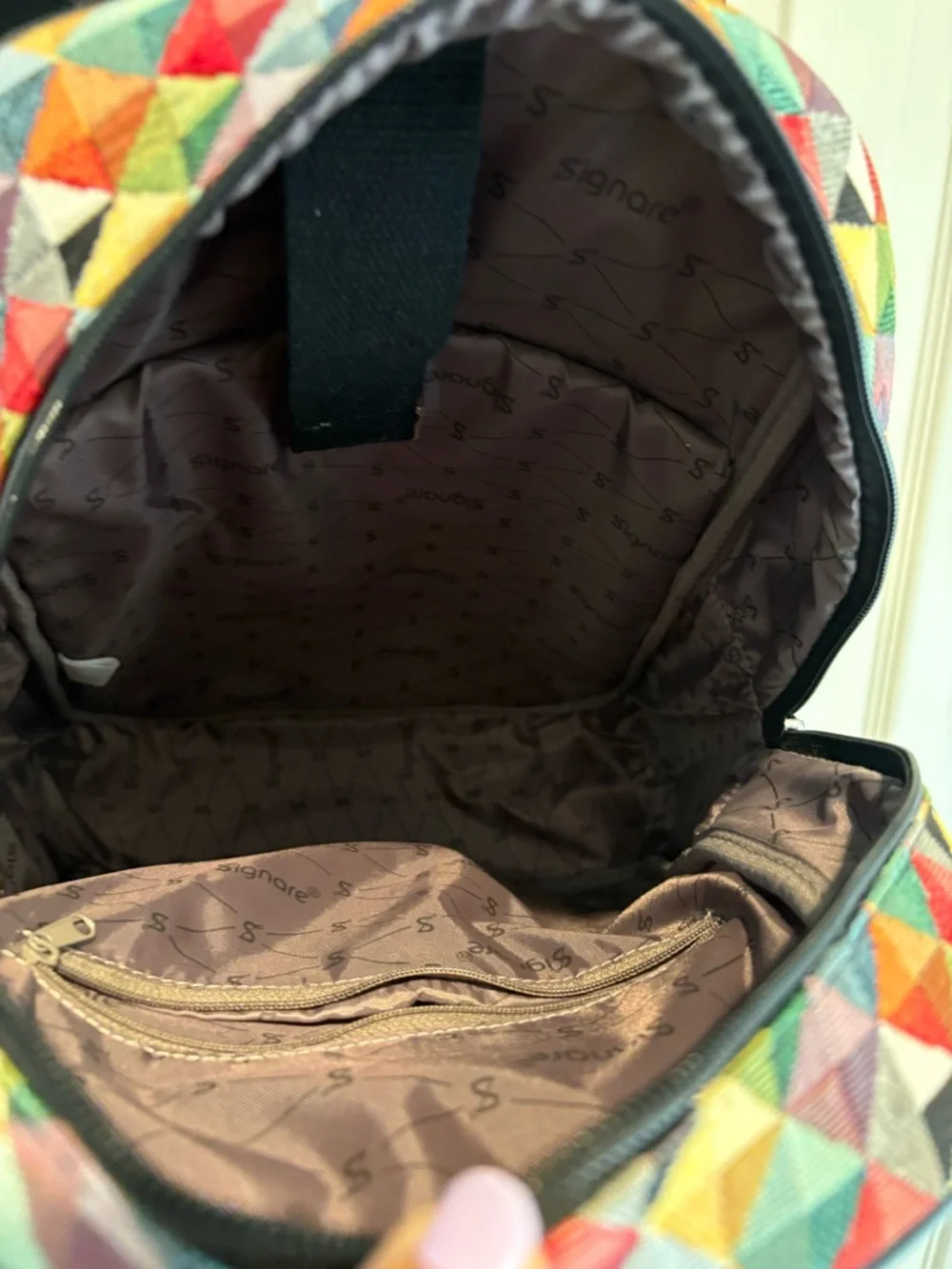 Multicolor Geometric Pattern Backpack by Signare - Picture 7 of 10